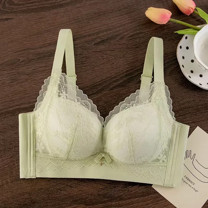 작은 가슴을위한 섹시한 레이스 두꺼운 푸시 업 브래지어 처짐 방지 조절 가능한 편안한 와이어 프리 란제리