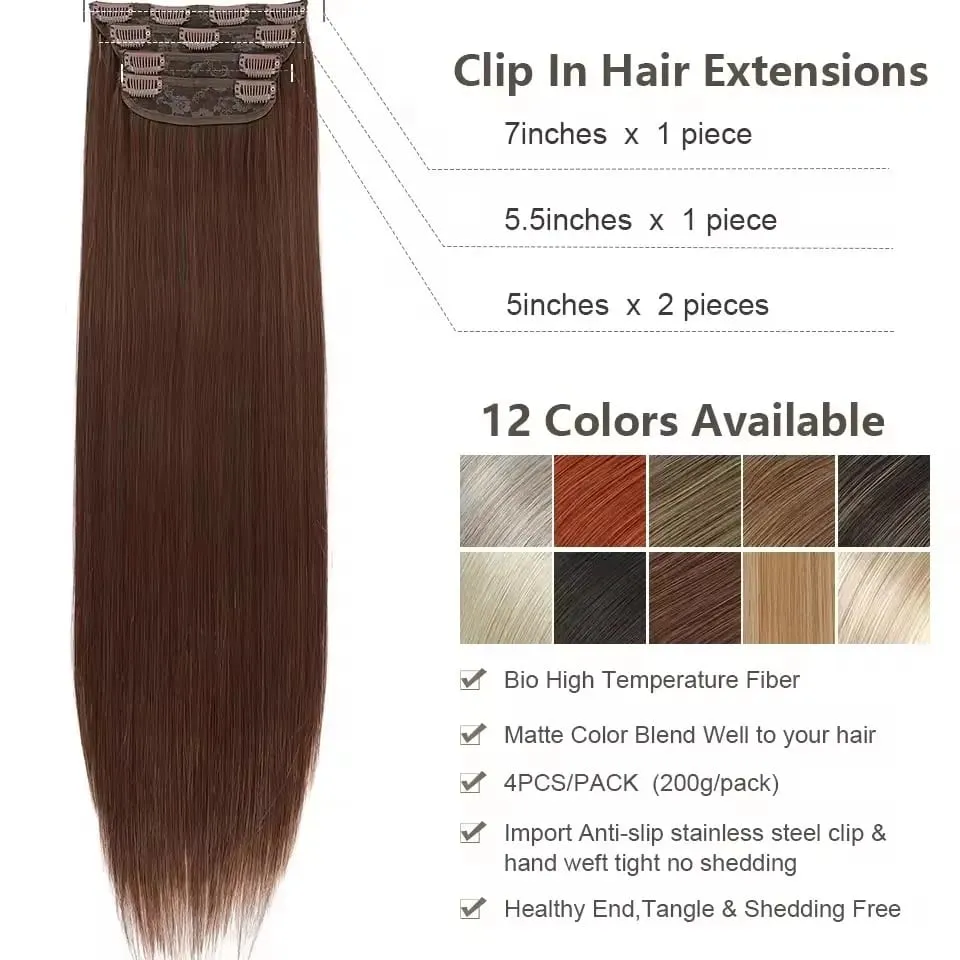Magicae 24Inch 200G Straight Clip in Hair Extensions Blond 27/613 Ombre Brown 4Pcs/Pack Natural Bio Human-Like High Temperature