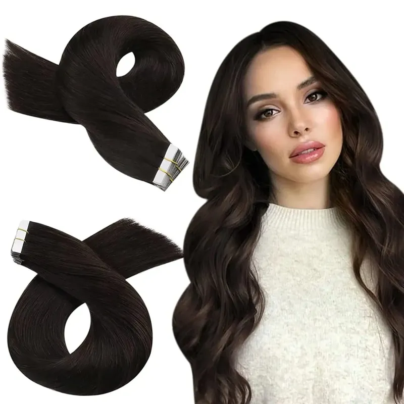 Moresoo Tape in Hair Extension Human Hair Real Remy PU Skin Weft 12-24 Inch Straight Brazilian Hair Glue on Adhesive Tape Ins