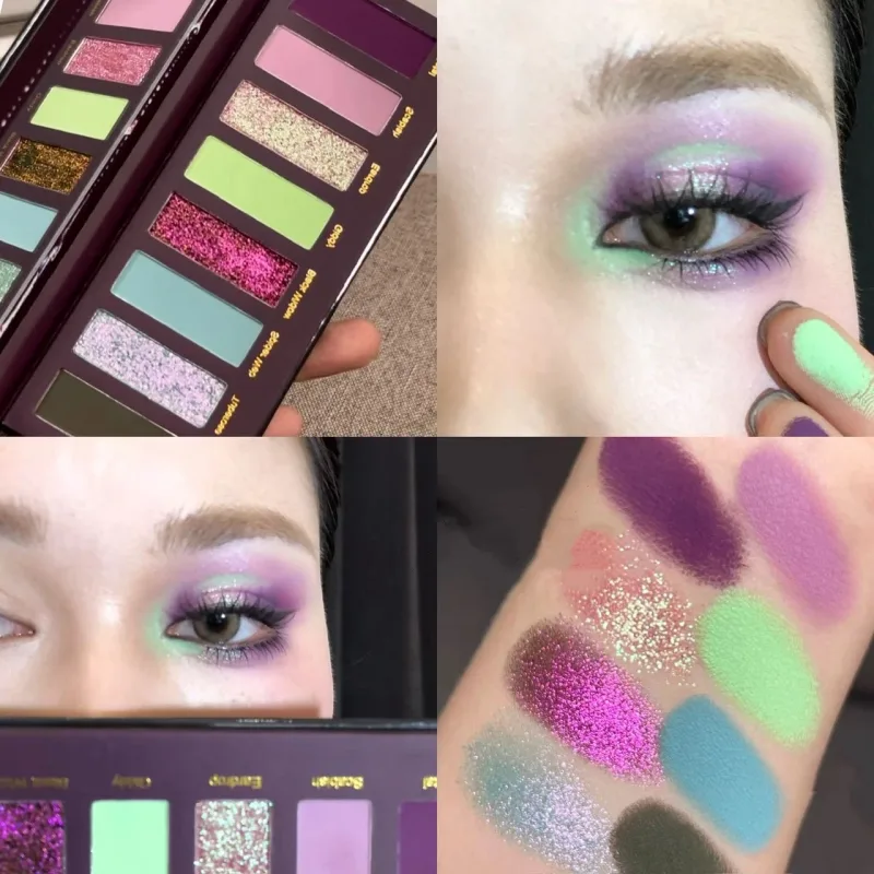 8-Color Smoked Green Eyeshadow Palette Metallic Blue Pearlescent Glitter Eye Shadow Plate Diamond Brightening Highlight Makeup