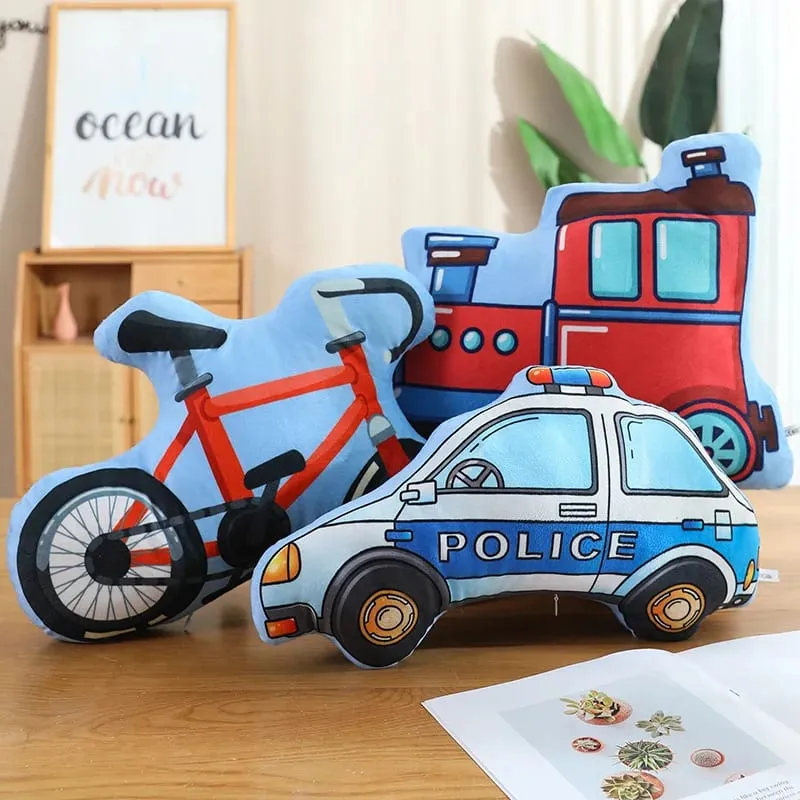 Public Transportation Colorful Plush Pillow Stuffed Excavator Motorbike Tank Airplane Sofa Room Decor Cushion Men Present — image 3