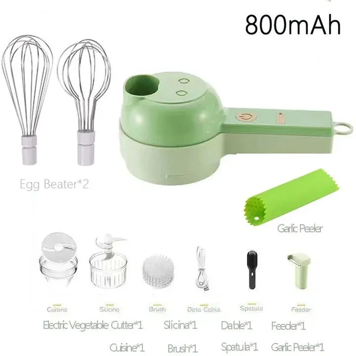4 dalam 1 Pemotong Sayur Elektrik Pegang Tangan Pemproses Makanan Tanpa Wayar Set Penghiris Sayur Lada Bawang Putih Tumbuk Alat Memasak Kisar — image 12
