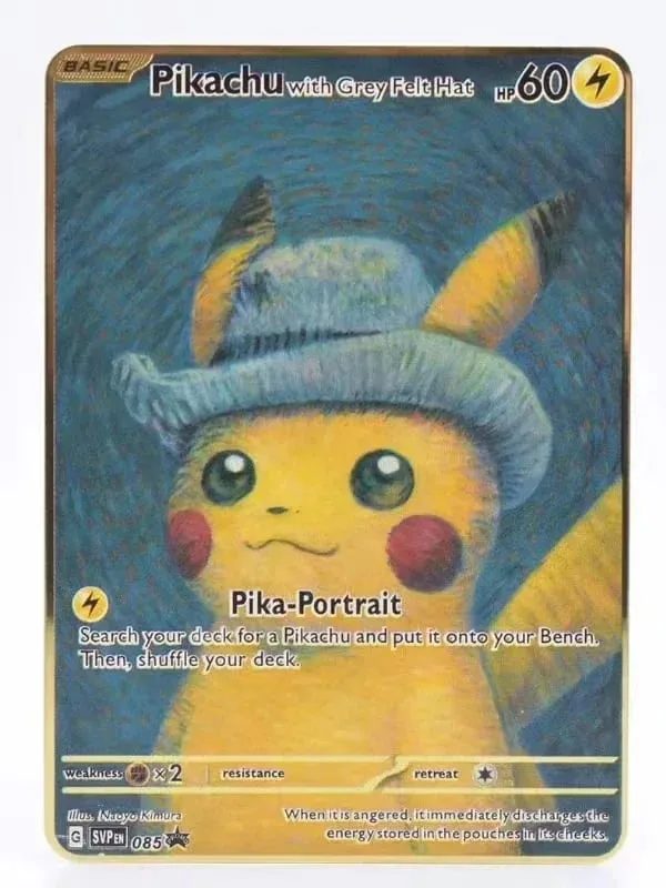 Van Gogh Museum Pokemon English Metal Card Anime Pikachu Charizard Mewtwo Shiny Letters Game Collection Card Kids Toy Gifts