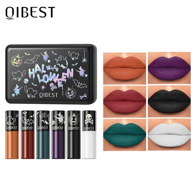 Halloween Liquid Lipstick Makeup Sets Waterproof Matte Lipstick Red Black Orange Purple Lip Stain Tint Lasting Cosmetics