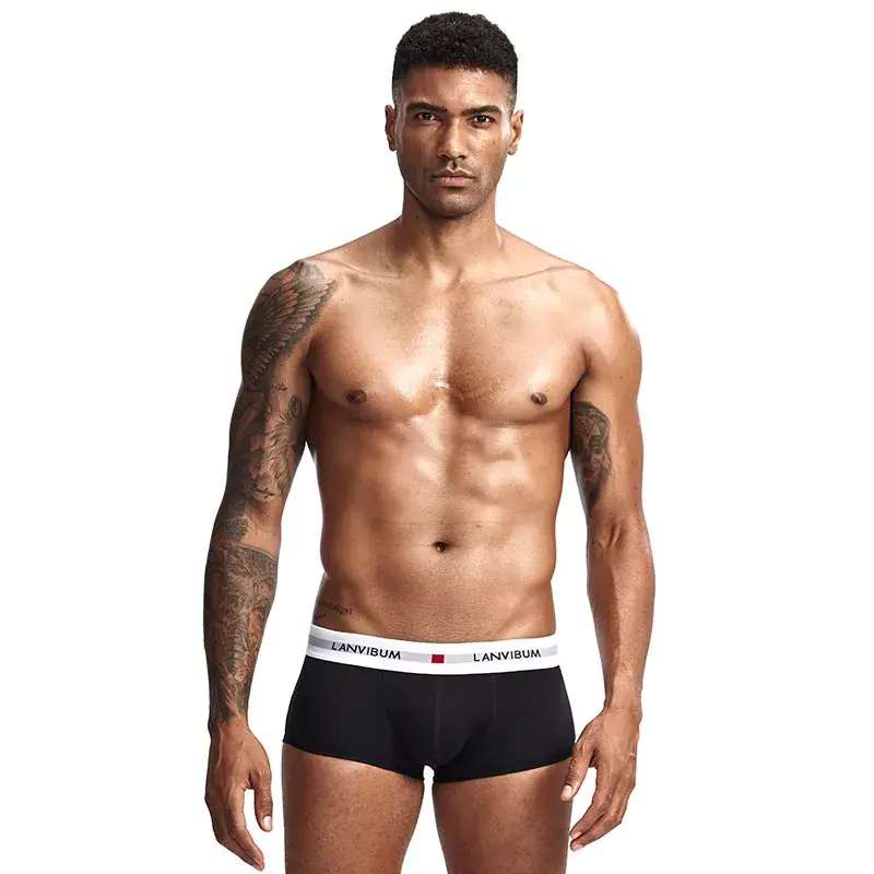 Sous-vêtements pour hommes jeunesse U surélevé taille basse coton quadrilatère pantalon couleur unie grand short pour hommes