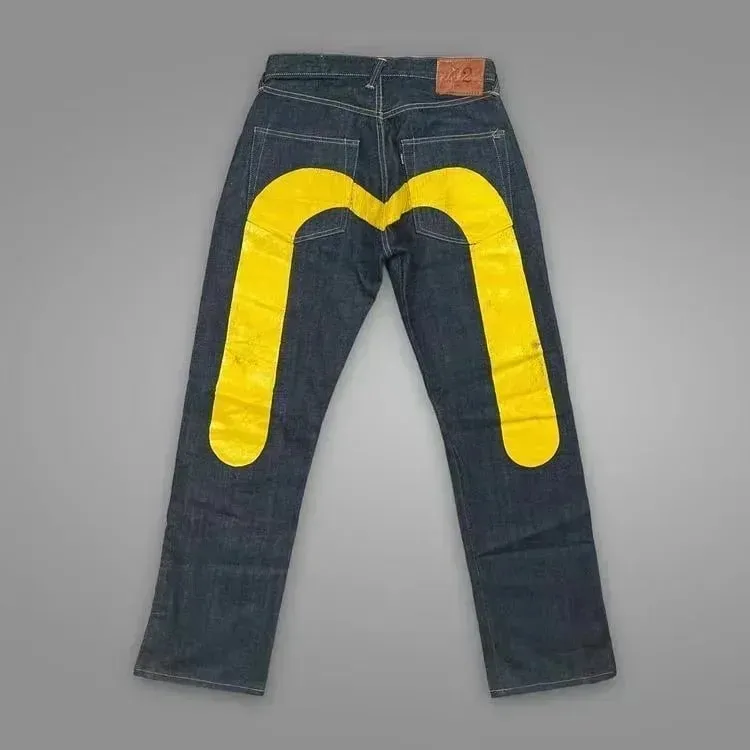 90s Retro Y2K New Hip Hop Straight Jeans Street Best Selling Personalized Printing High Street Men's Casual Loose Jeans Couple