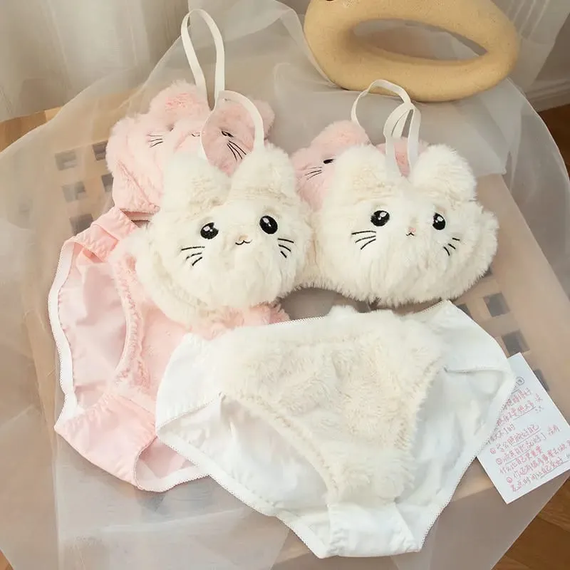 اليابانية Kawaii القطيفة النساء الصدرية مجموعة لطيف فتاة القط مريحة الصدرية مجموعة الكرتون الملابس الداخلية جميل لينة طالب الملابس الداخلية