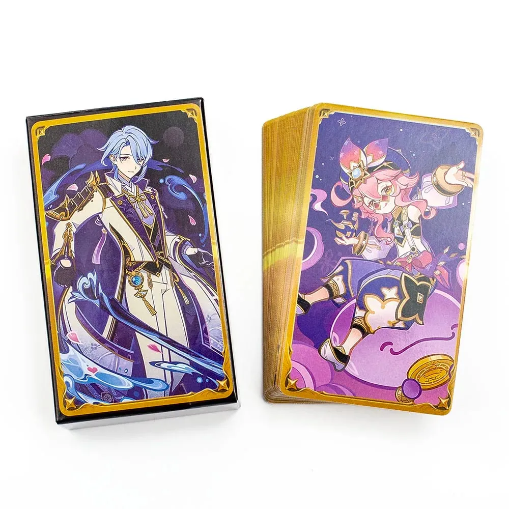 65PCS Genius Invokation TCG Set Cards Cartoon Diluc Klee Ganyu Collei Keqing Mona Noelle Character Cards Seven Summoned Saints