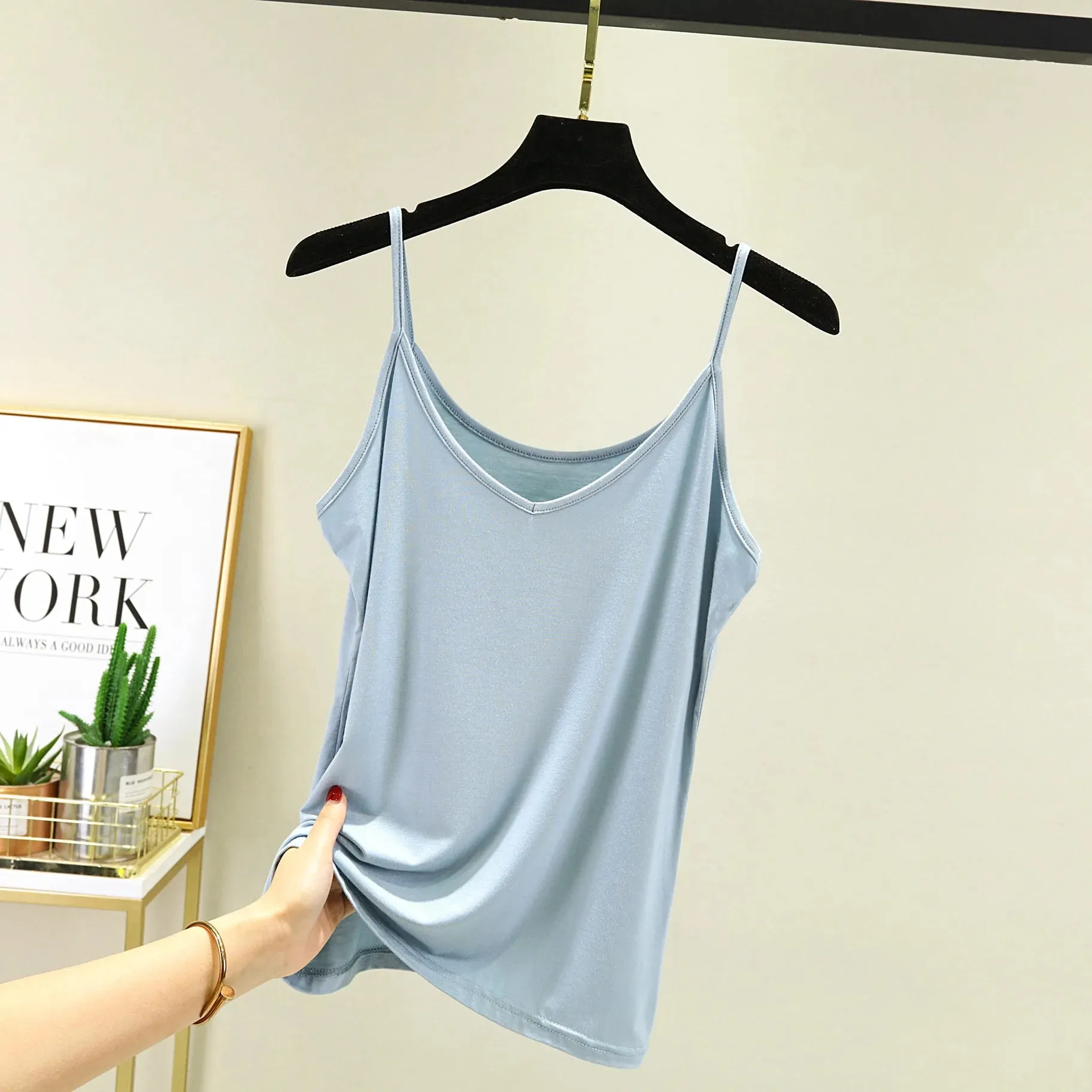 Spaghetti Strap tops Women Halter V Neck Camis Tank Solid color basic sleeveless Camisole Top