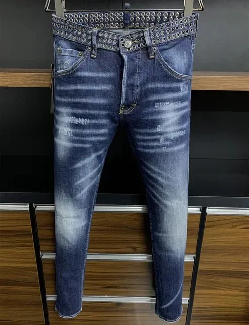 D2 Hombres Jeans Pantalones De Mezclilla Agujero Slim Lápiz Pantalones Botones De Metal Clásicos De Fiesta Moda Negro DSQ2 JENAS
