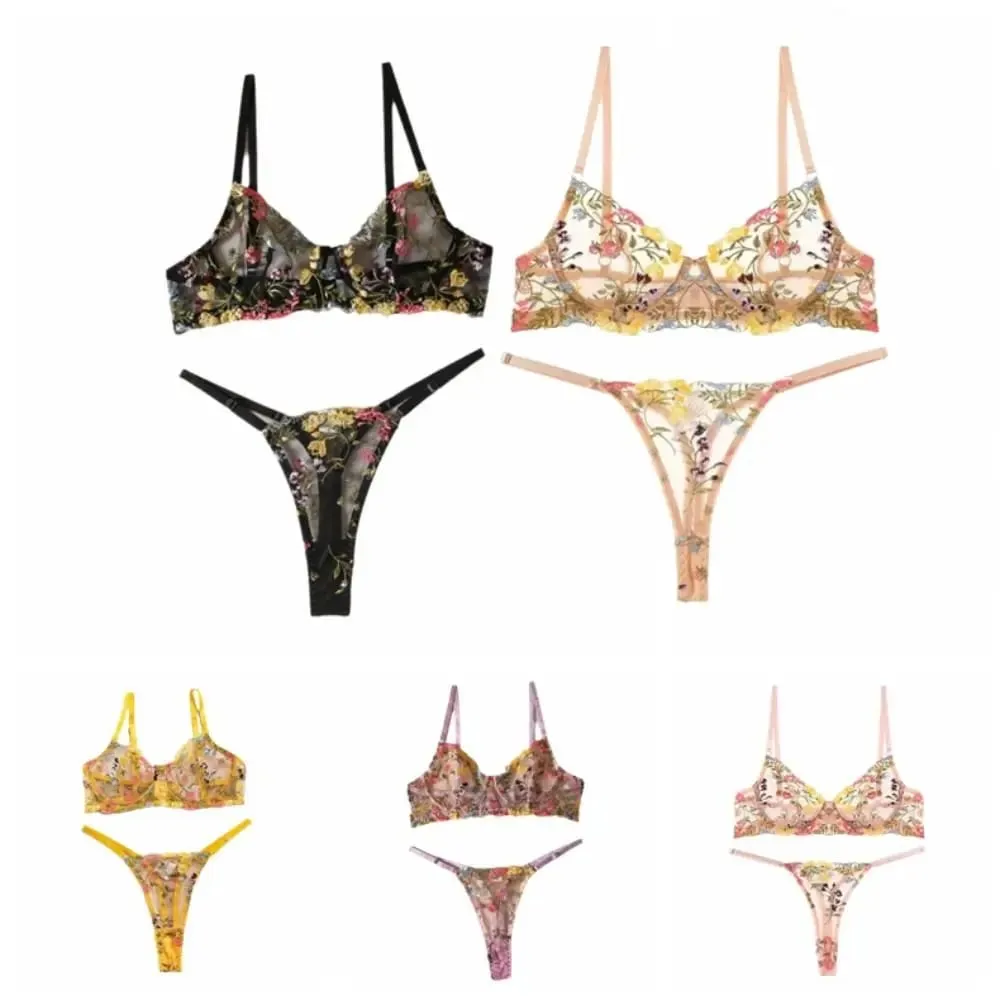 Sheer Intimates Transparent Lingerie Set Ultra-thin Push Up Embroidery Floral Underwear Elegant Bra Suit Valentine's Day — image 4