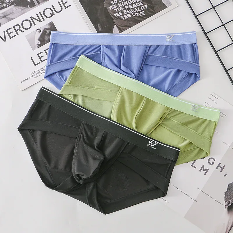 New sissy Men's panties Super Soft Comfortable Underwear Ice Silk Sheer Mesh Men's Briefs Printed Shorts Low-Waist Underpants — image 27