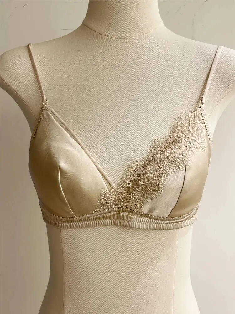 Fransız Tarzı Dantel Sutyen Bralette Küçük Göğüsler Hiçbir Balenli Üçgen Fincan Ince Askı Seksi Push Up iç çamaşırı seti kadın iç çamaşırı
