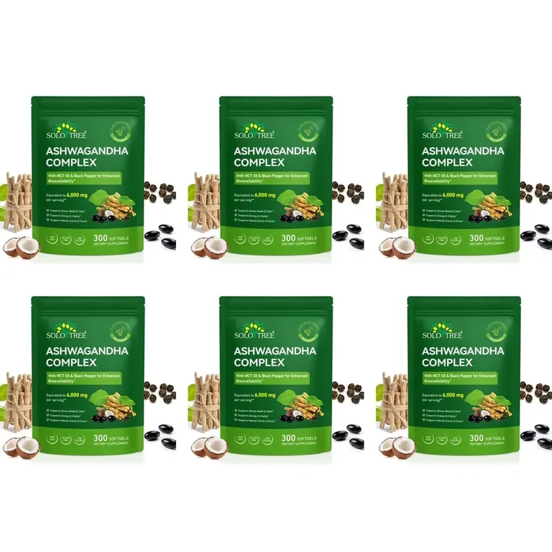 Solo Tree Ashwagandha Complex Softgels Supports Stress Relief Calm Mental Clarity Focus with MCT Oil & Black Pepper 300 Softgels