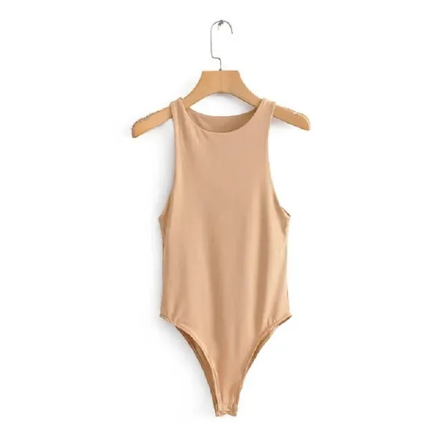 Sexy Sleeveless Bodysuits Women Body Streetwear Sheath Crotch Basic Solid Overall Top Forefair Slim Goth Ropa Bodycon one-piece