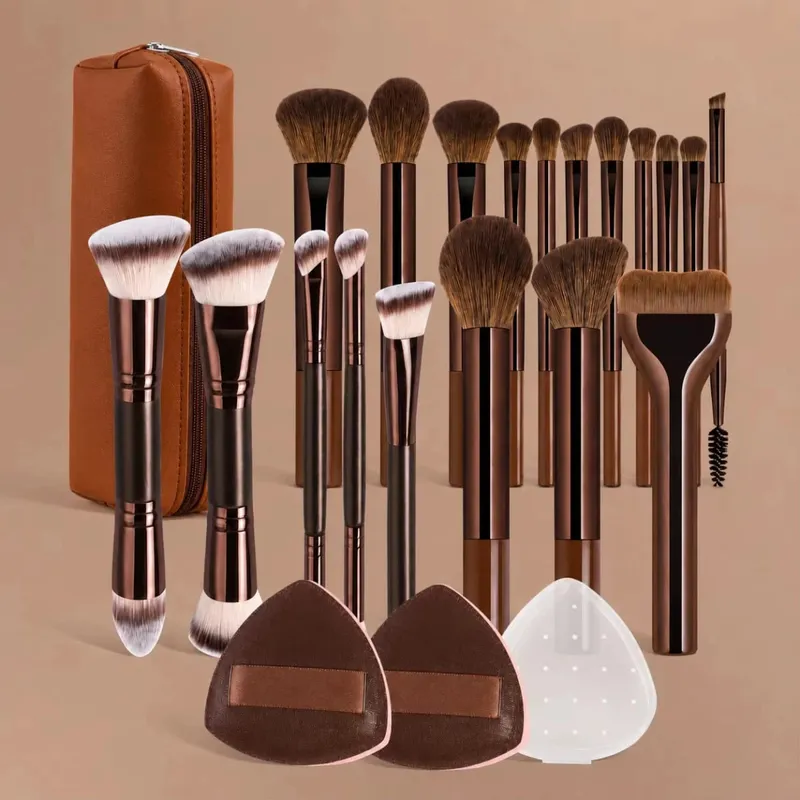 Brush Set Includes 14pcs Makeup Brushes + 1pc Makeup Bag + 2pcs Makeup Sponges Containing Foundation Brush Blush Brush