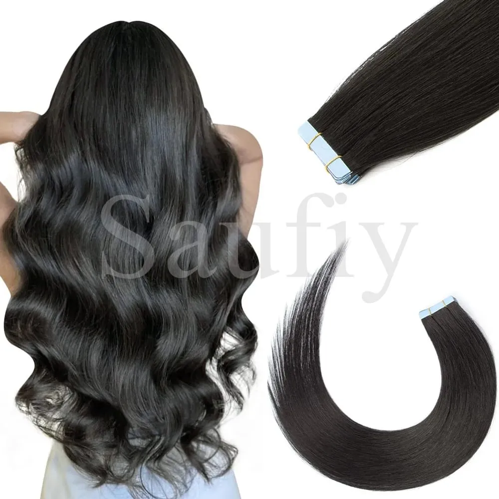 Blonde gerade Tape-In-Haarverlängerungen, Echthaar, 20 Stück/Packung, gerade, natürliches Schwarz, Blond, Braun, Tape-In-Haarverlängerungen, 12–20 Zoll, nahtlose doppelseitige Hauteinschlag-Tape-In-Haarverlängerungen für Frauen