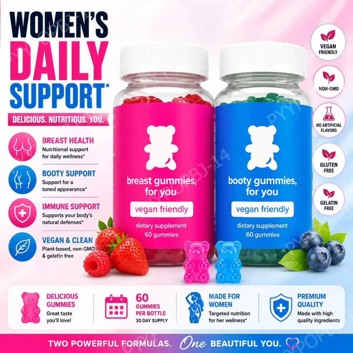 Top&Peach Support Combo Pack Multivitamin Gummies for Women Includes Herbal Extracts & Essential Vitamins Gluten Free 60 Count