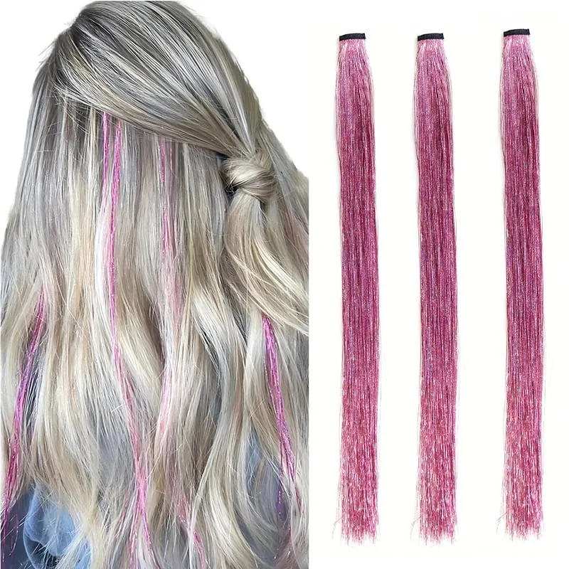 Hair Tinsel Clip in 22Inch Glitter Tinsel Hair Extensions Heat Resistant Clip in Hair Tinsel Sparkle Fairy Hair Accessories
