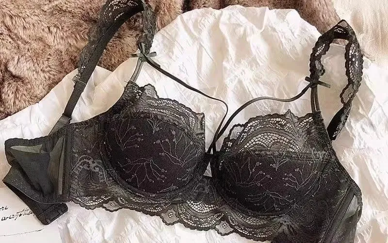 Adjustable Lace Bralette for Small Chest Bra Set Removable Straps & Thin Padding Soft Wire Comfort Muslim Girls Underwear