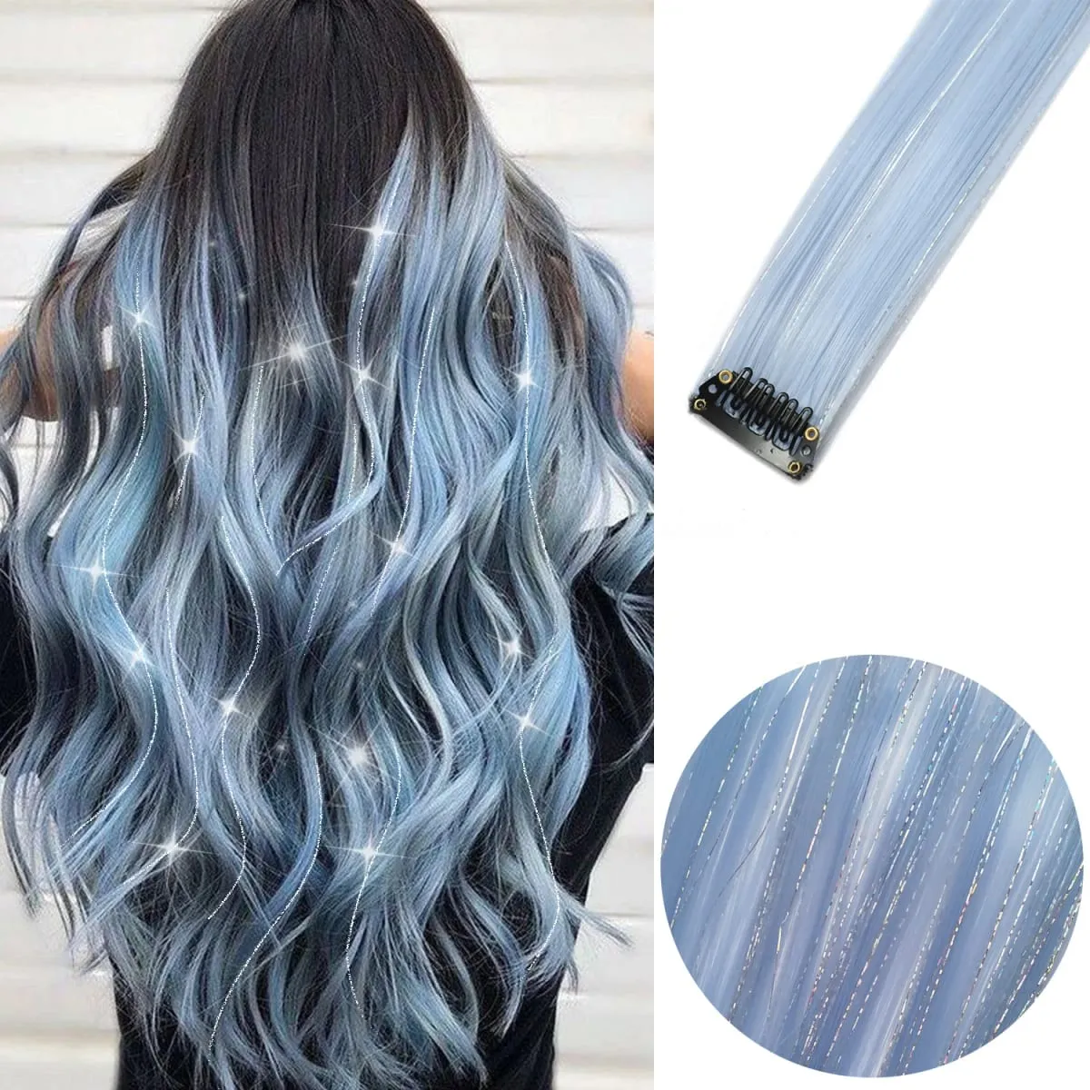 6pcs/pack Colored Party Highlights Clip in Hair Extensions 22 inches Multi-colors Straight Hair Synthetic Hairpieces