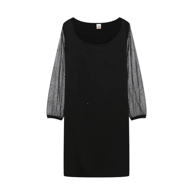 2024 New Spring-style Round Neck Sequins Perspective Gauze Lady Dress