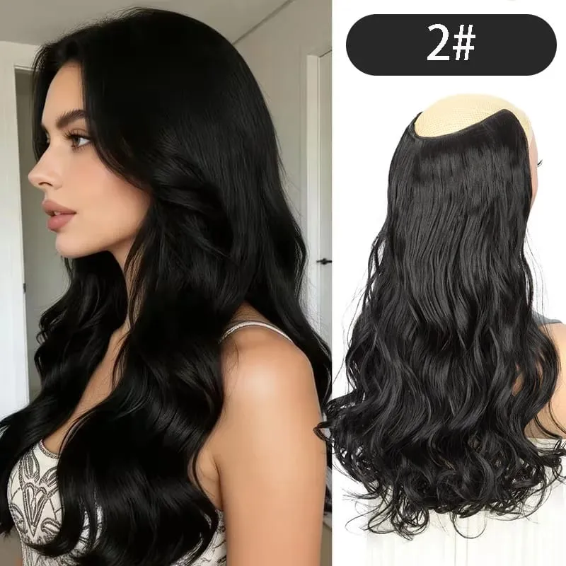 24Inch Synthetic Long V‑Shape Wavy Curly Hair Extensions Heat‑Resistant Fiber Soft Hairpiece for Women Daily Party Hairstyle
