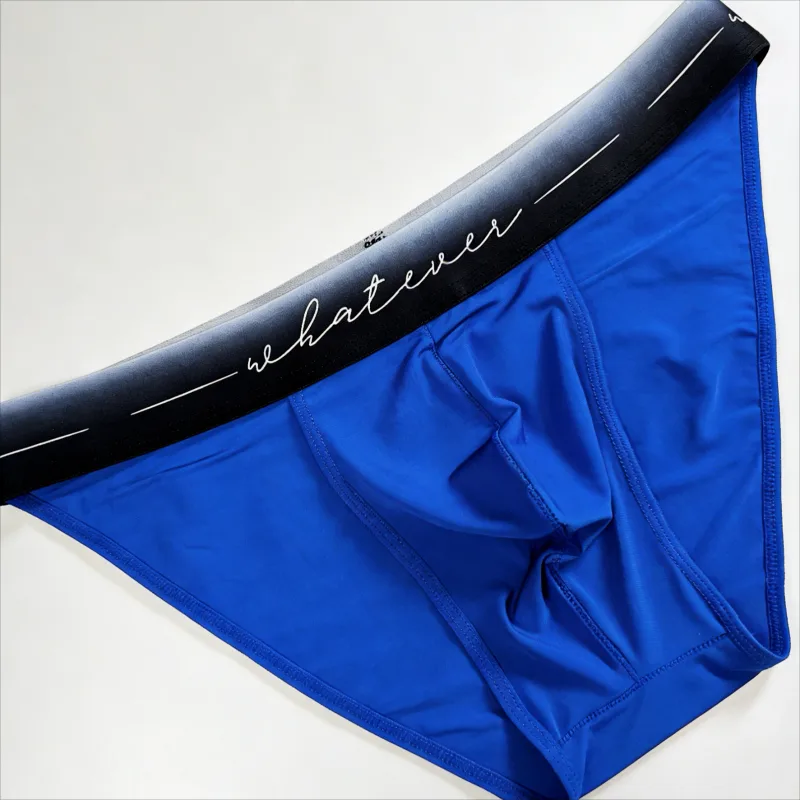 Men's Ice Silk Polyester Cheeky Briefs Ombre "Whatever" Slogan Waist Sporty Contour Fit Low-Rise Underpants Men Underwear Sexy