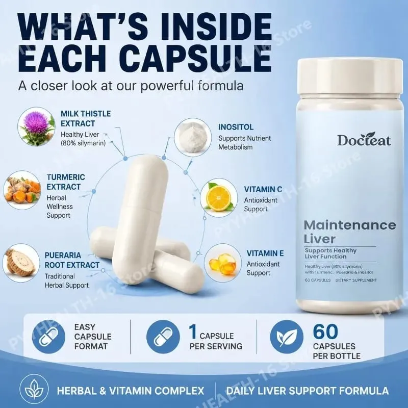 Liver Wellness Support Capsules with Milk Thistle Turmeric Extract Magnesium Glycinate Vitamin C E Herbal Formula 60 Capsules — image 4