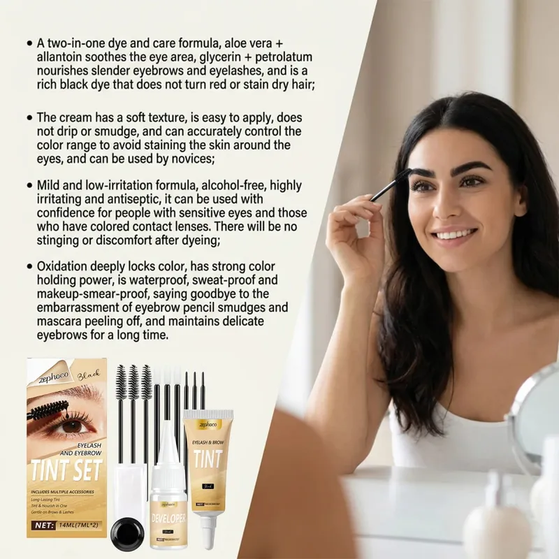 2-in-1 Lash and Brow Tint Kit Professional DIY Semi-Permanent Eyelash Eyebrow Color Dye Set Home Salon Use Intense Black 1 Set