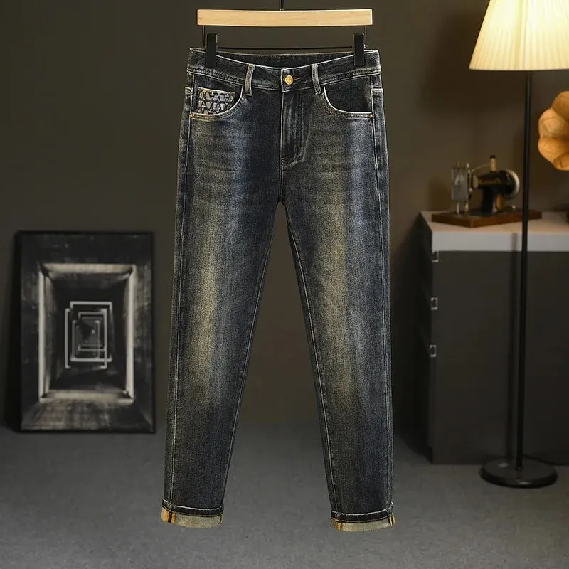 2024 New Light Luxury Jeans Men's Spring and Autumn Versatile High-End Casual Affordable Luxury Fashion Slim Trousers