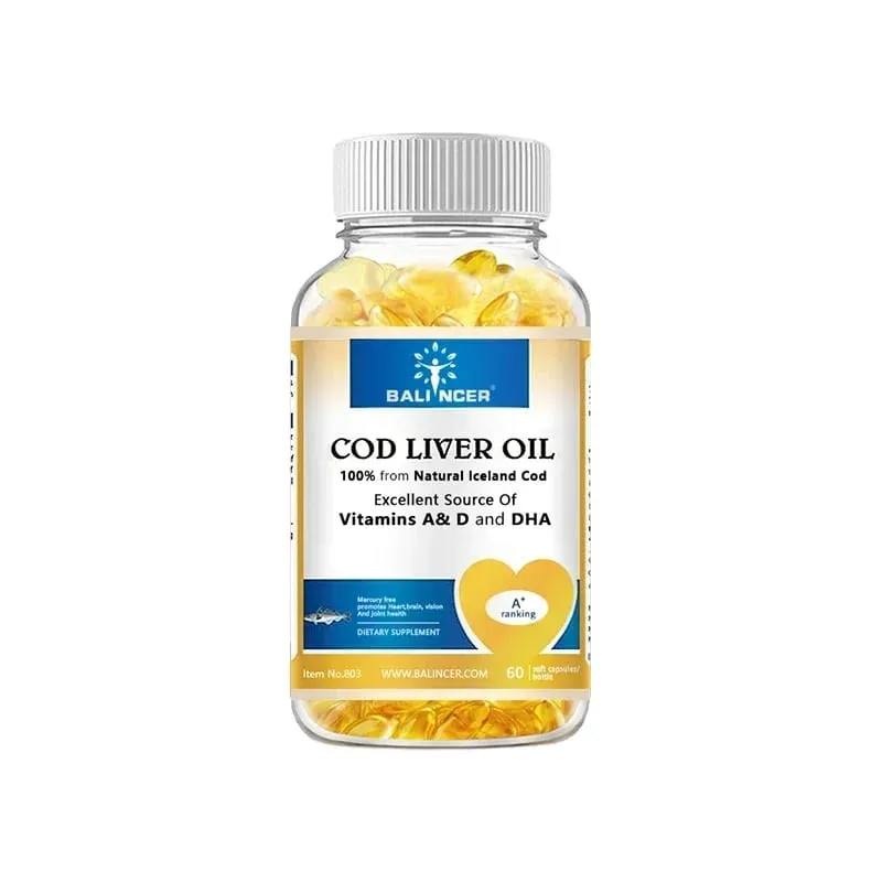 Természetes tőkehalmájolaj lágyzselék – Omega-3-ban gazdag EPA DHA A D-vitamin – Támogatja a szív-agy immunrendszerét, az ízületek és a szem egészségét