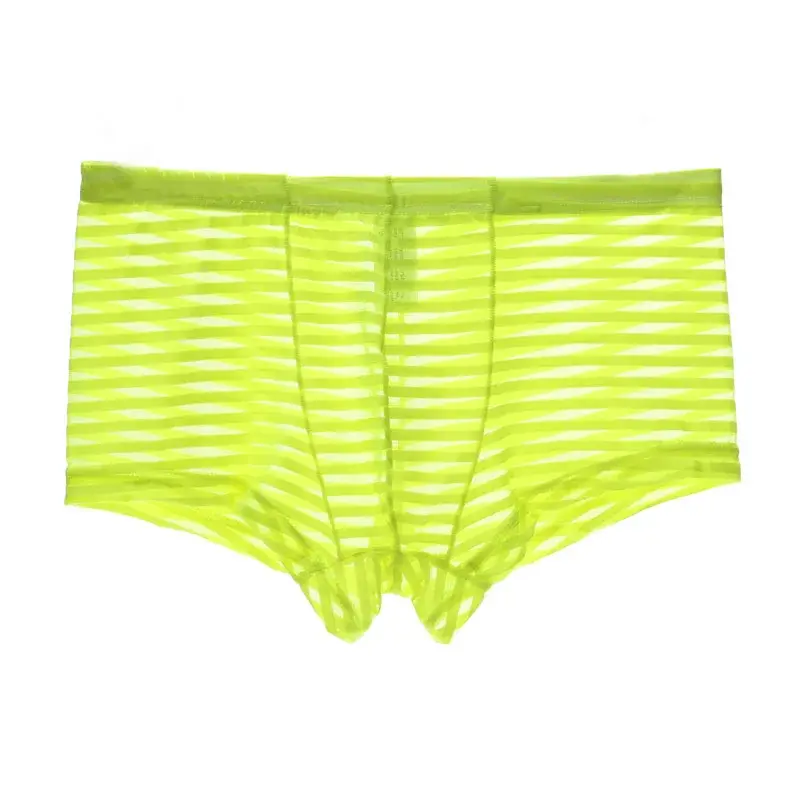Transparent Underwear Sexy Men Ice Silk Striped Boxer Trunk Breathable Underpants U Convex Pouch Panties Man Boxer Briefs Short