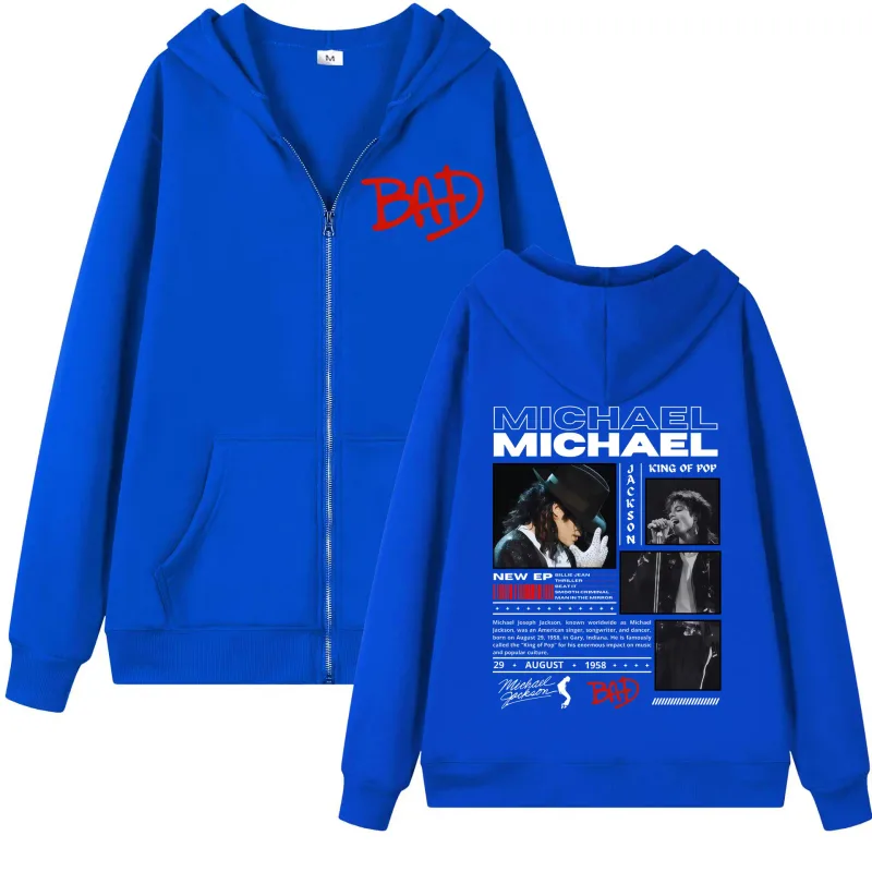 90's Michael Jackson Classics Zipper Hoodies Men Women Fashion Rock Zip Up Jacket Pullovers Casual Loose Long Sleeve Sweatshirts