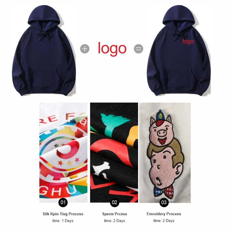 Cetakan Fesyen Hoodie Berkualiti Tinggi Logo Tersuai Kumpulan Peribadi Jenama Sulaman Lelaki dan Wanita Tebal 100 % Kapas Pullover Bulu