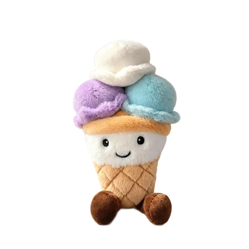 NEW Scoops Ice Cream Cone Plush Toy Stuffed Summer Snack Small Pillow Humanoid Smiling Face with Legs Kawaii Plushie Gift