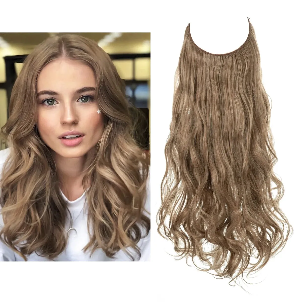 Nice Premium Synthetic Invisible Wire With Clip In Hair Extensions Daily Use Hairpieces Long Brown Natural Wavy Fake Hair piece
