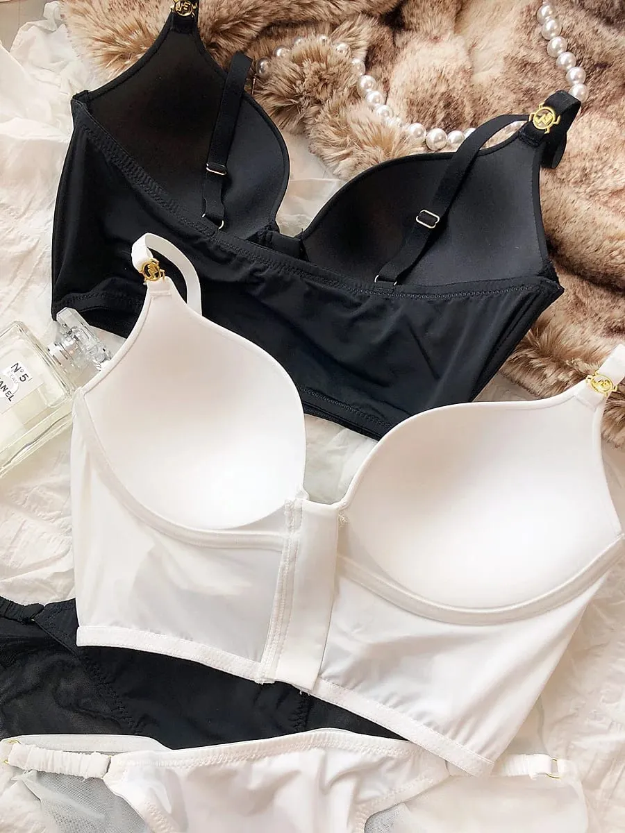 Sexy underwear without steel ring women's bra set gathered side collection comfortable zipper vest models lingerie panty