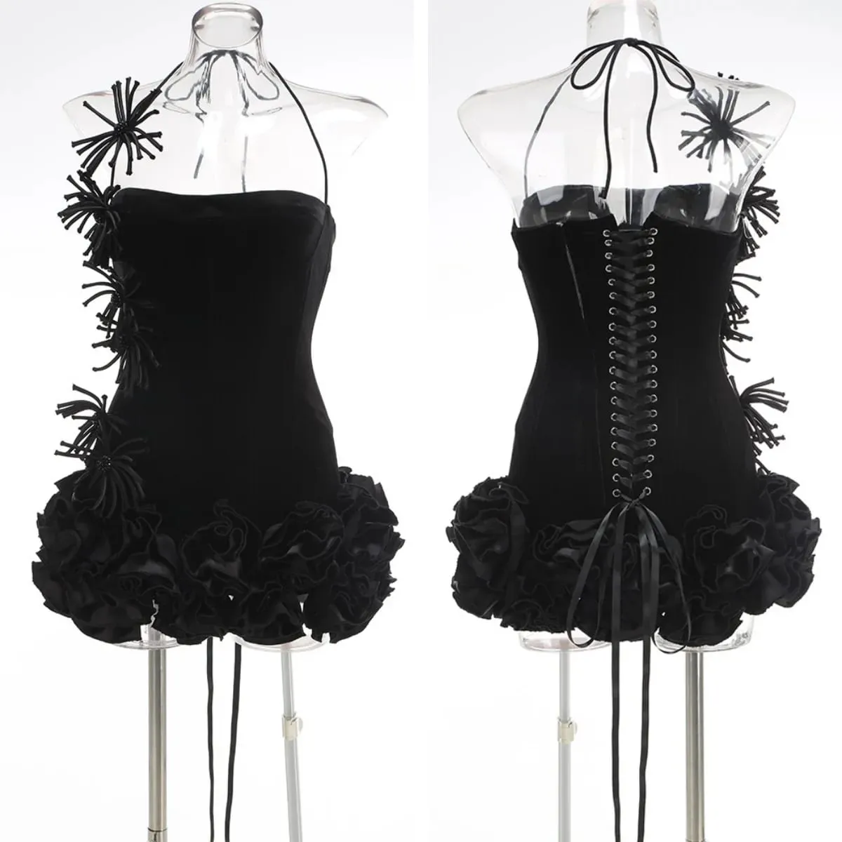 VC Chic Halter Sleeveless Style Corset Mini Dress with Unique Embellishments for a Special Night Out Evening Gown