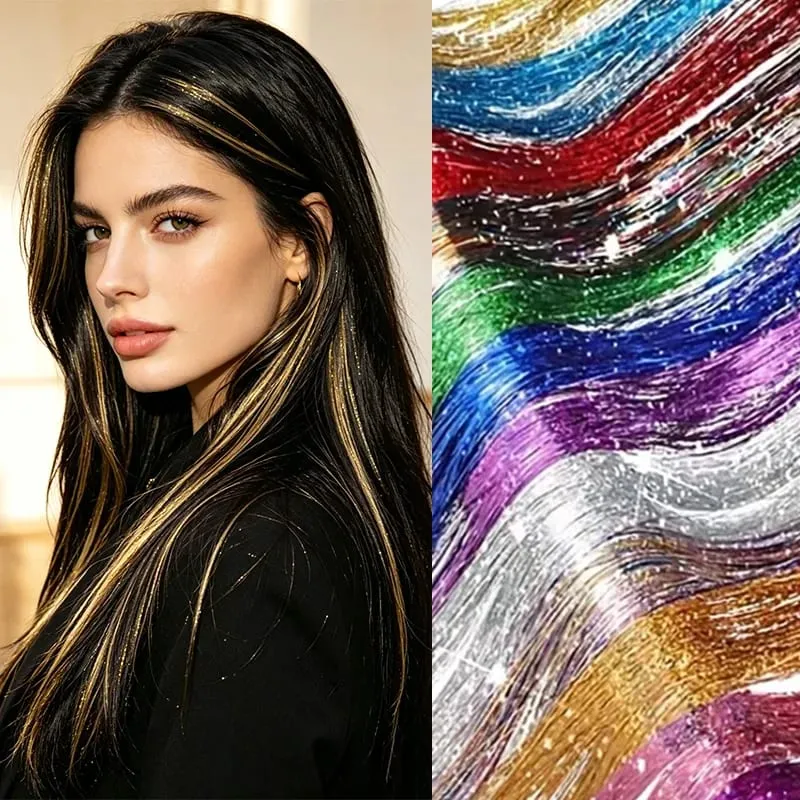 Klip Perada Rambut Sintetik 24Inci Dalam Klip Sambungan Rambut Perada Bergemerlapan Dalam Aksesori Rambut Berkilauan untuk Gadis Wanita