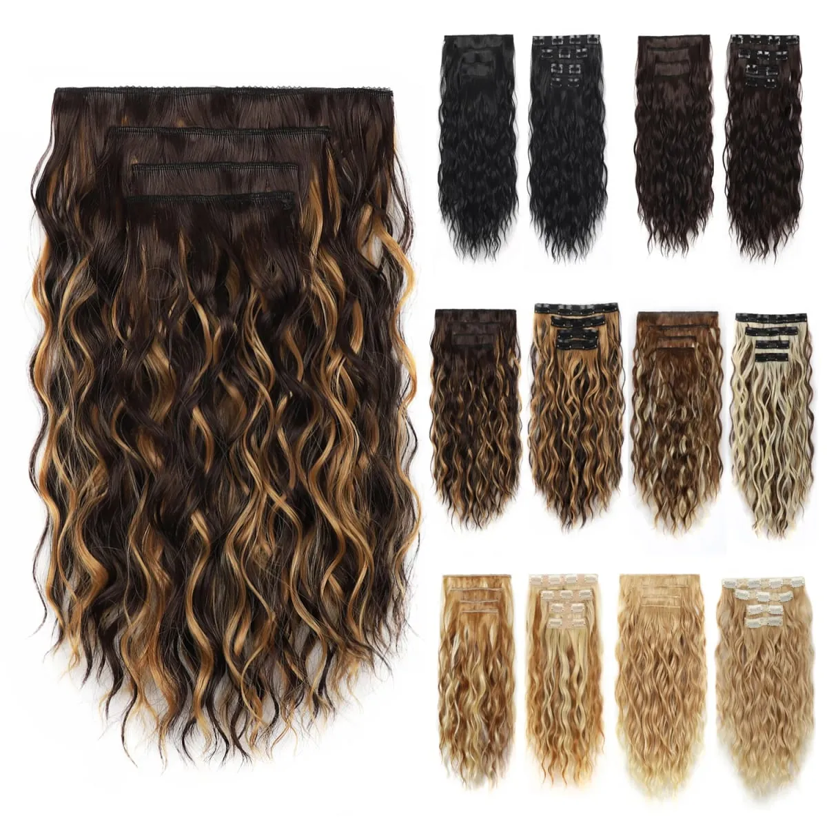 Zolin Synthetic Hair Clip in Hair Extensions 4pcs/set Short Wave Curly Hair Brown Blonde Color Hairpiece For Women Daily Use