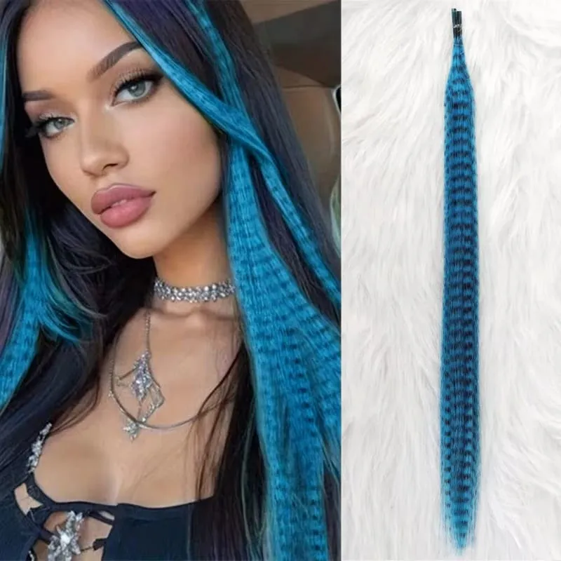 10 Buah Ekstensi Bulu Sintetis Pelangi Multiwarna Pengaya Rambut 16 Inci Cocok untuk Wanita — image 11