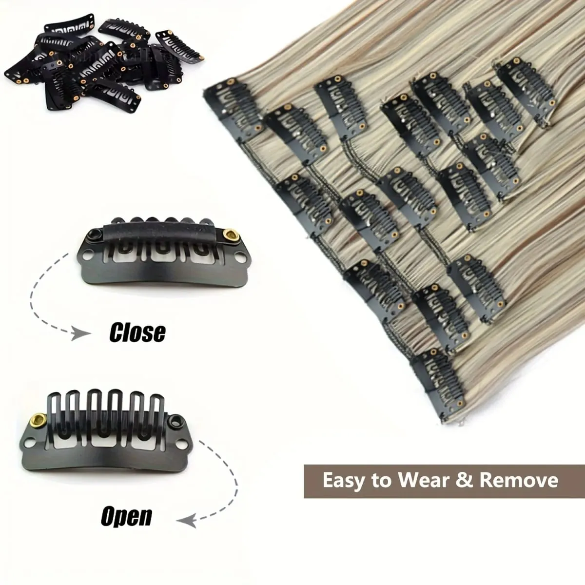 Long Straight Hairstyle 16 Clips 7Pcs/Set Hair Extensions Natural Synthetic Blonde Black Hairpieces Heat Resistant For Women