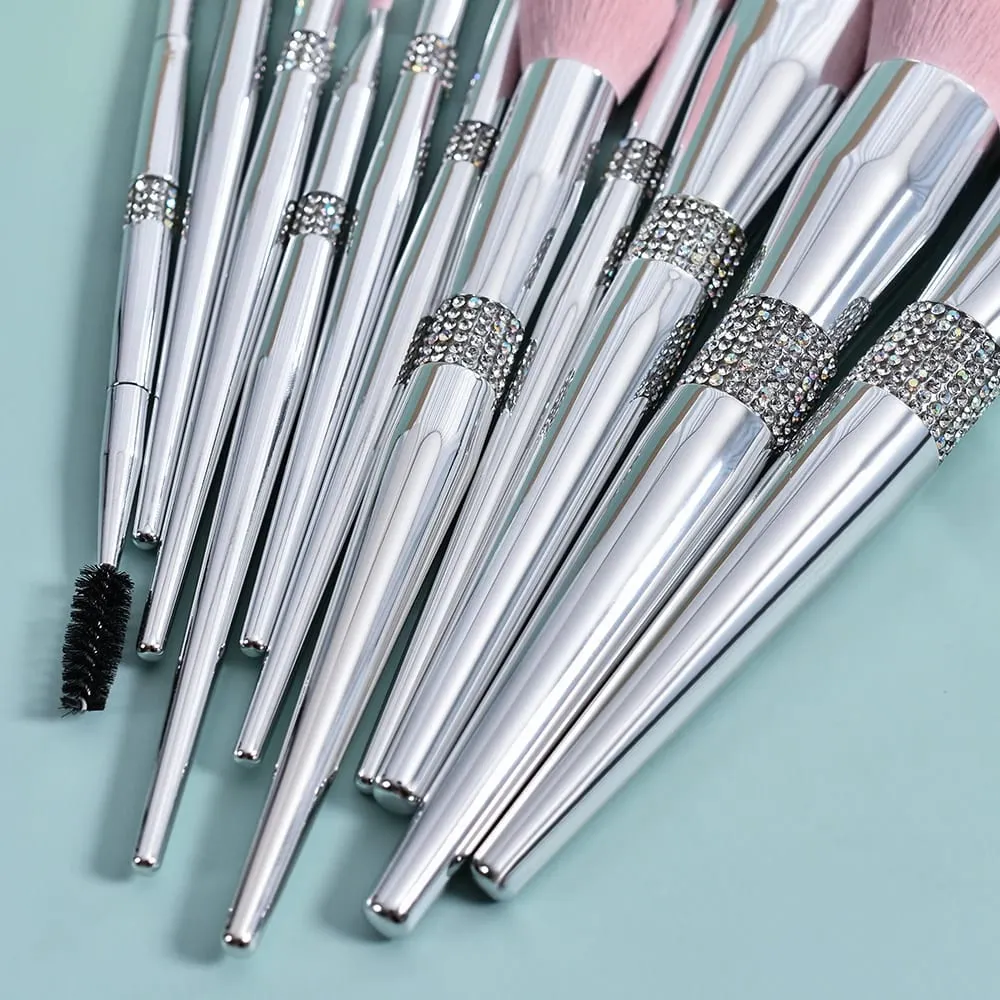 New 11 Pcs/set Diamond Makeup Brushes Set Powder Foundation Blush Contour Eyeshadow Brow Lashes Cosmetic Brushes Beauty Tools