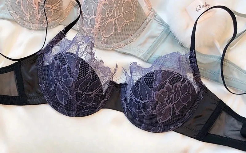 French Sexy Lacy Lacy Underwear Set Thin Bra with Big Breasts and Small Bra Soft Underwire Anti-sagging Side Milk