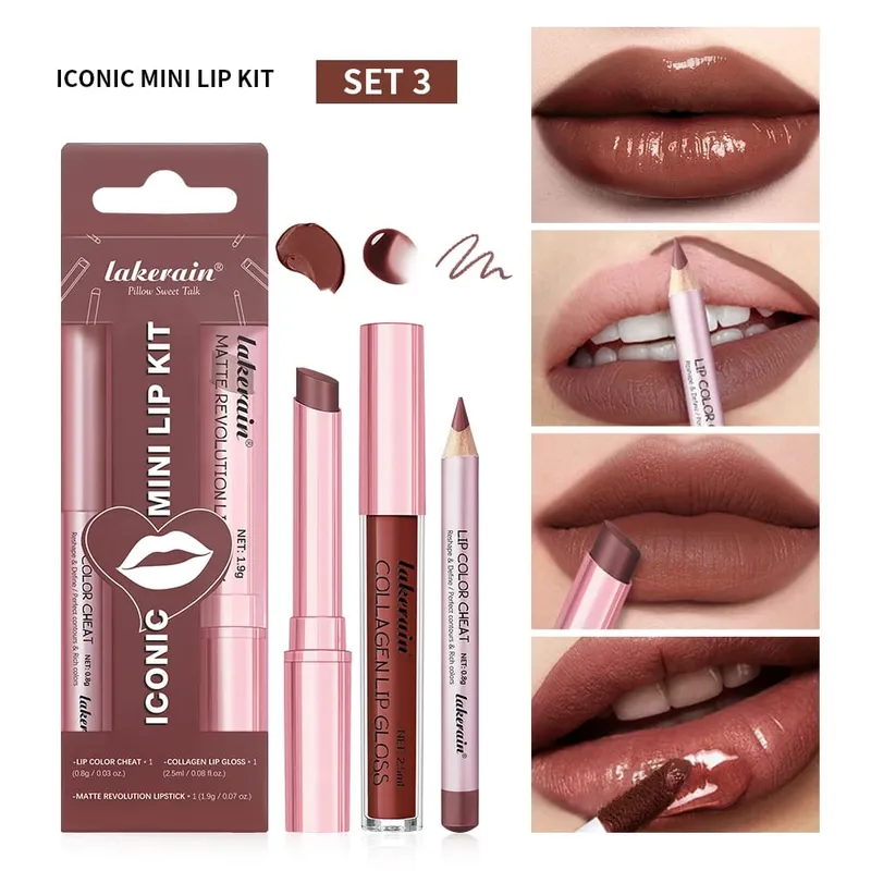Set Lip Liner + Lipstik 5 Warna dan Pewarna Bibir Kit Bibir Matte Mudah Diwarnai Lipstik Merah Tahan Lama Set Rias Bibir