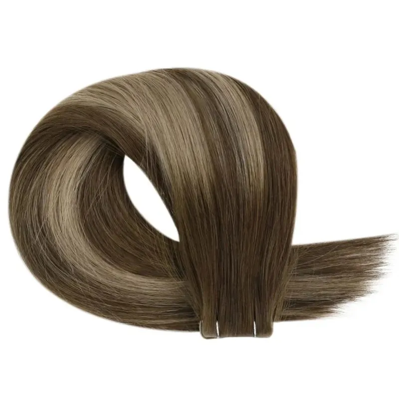 Full Shine Injection Virgin Human Hair Extensions PU Skin Weft Tape In Blonde Color Virgin Invisible Seamless 5Pcs for Testing