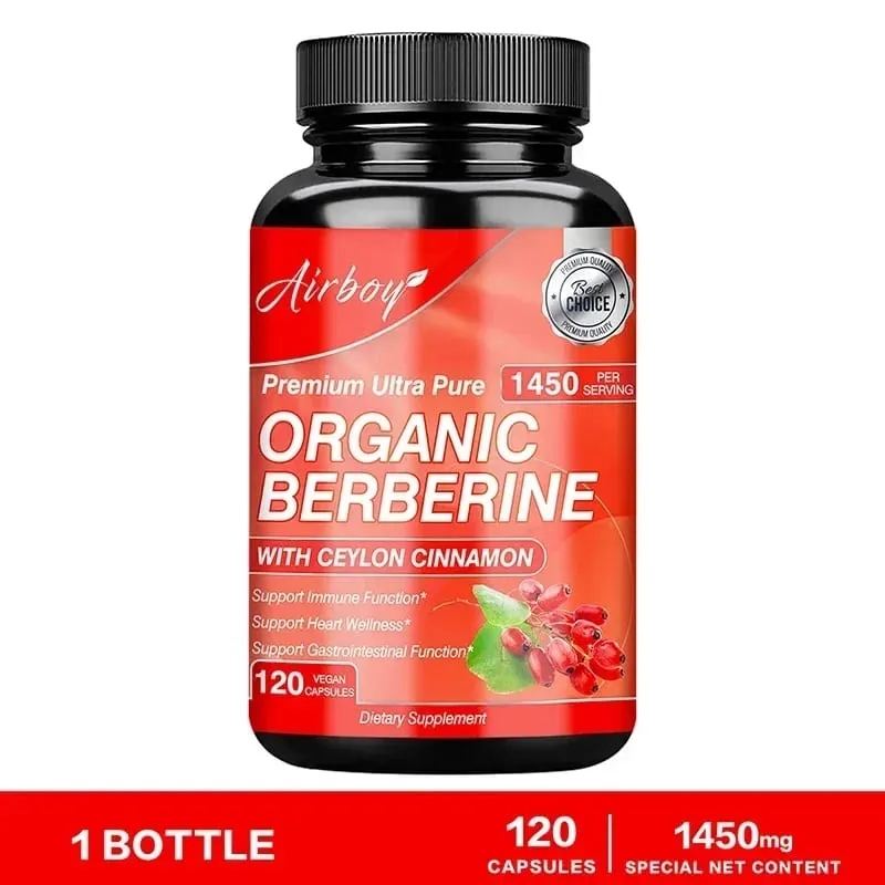 Berberine Capsules - with Ceylon Cinnamon - Blood Sugar Balance Cardiovascular Health Aid Digestion Promote MetabolismSupplem