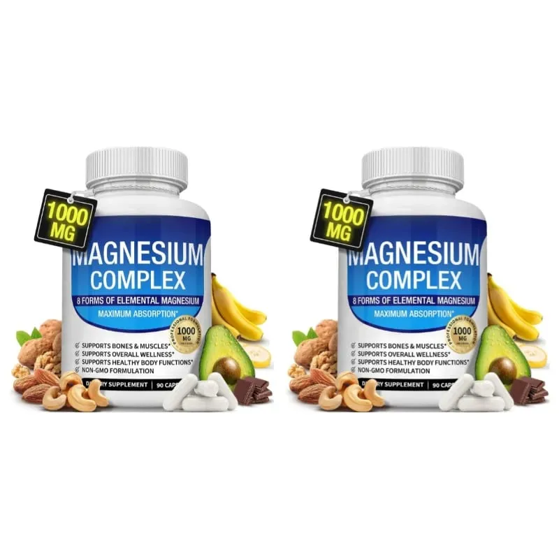 Nutrition Magnesium Complex Capsules 8-Form Elemental Magnesium Supports Healthy Body Functions 1000 Mg 90 Capsules