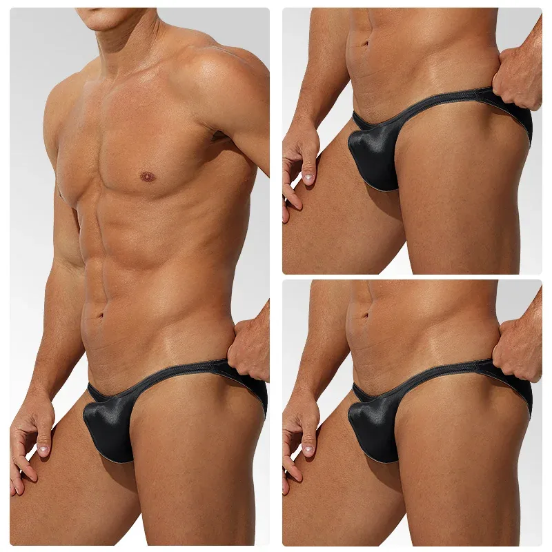 Cintura baixa gelo seda cetim roupa interior masculina apertado ajuste esporte stylejj impulsionando luxo sensual briefs juventude náilon elastano